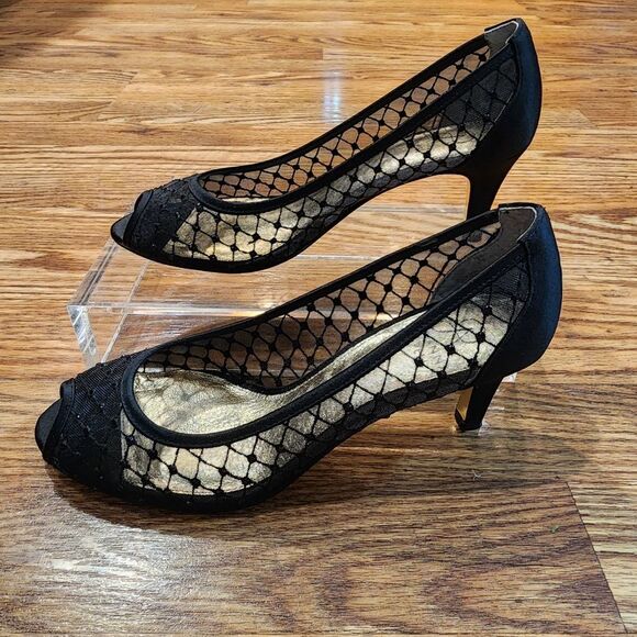 Adrianna Papell Black Mesh Open Toe Jamie Heels Womens Size 7.5M - Picture 1 of 11